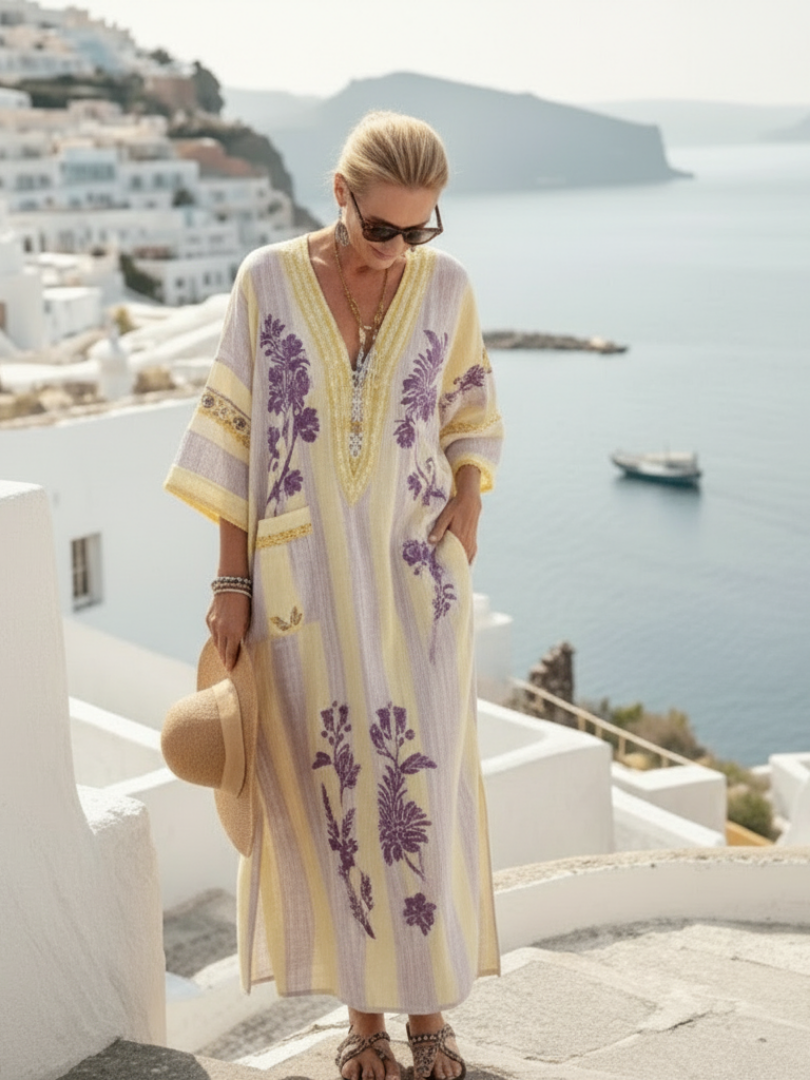 Aurelia | Sukienka Maxi w Paski i Kwiaty