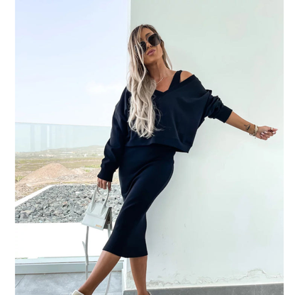 Senna | Zestaw z topem cold-shoulder i spódnicą midi