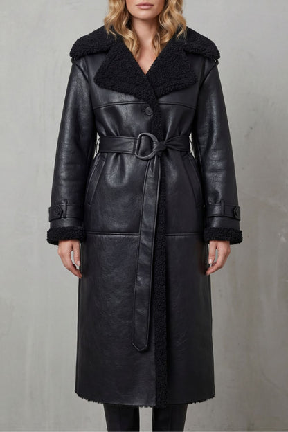 Ravienne – Ocieplający oversize z paskiem – Płaszcz shearling