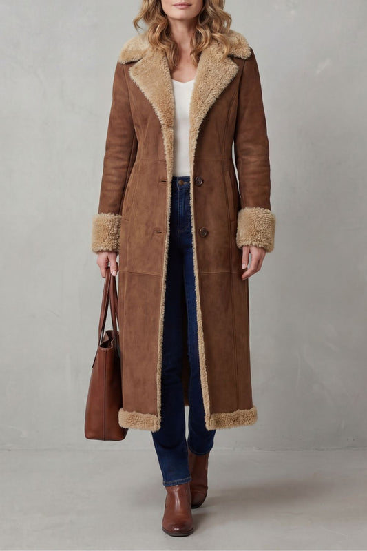 Selvion – Sylwetka z podszewką shearling – Długi płaszcz zimowy