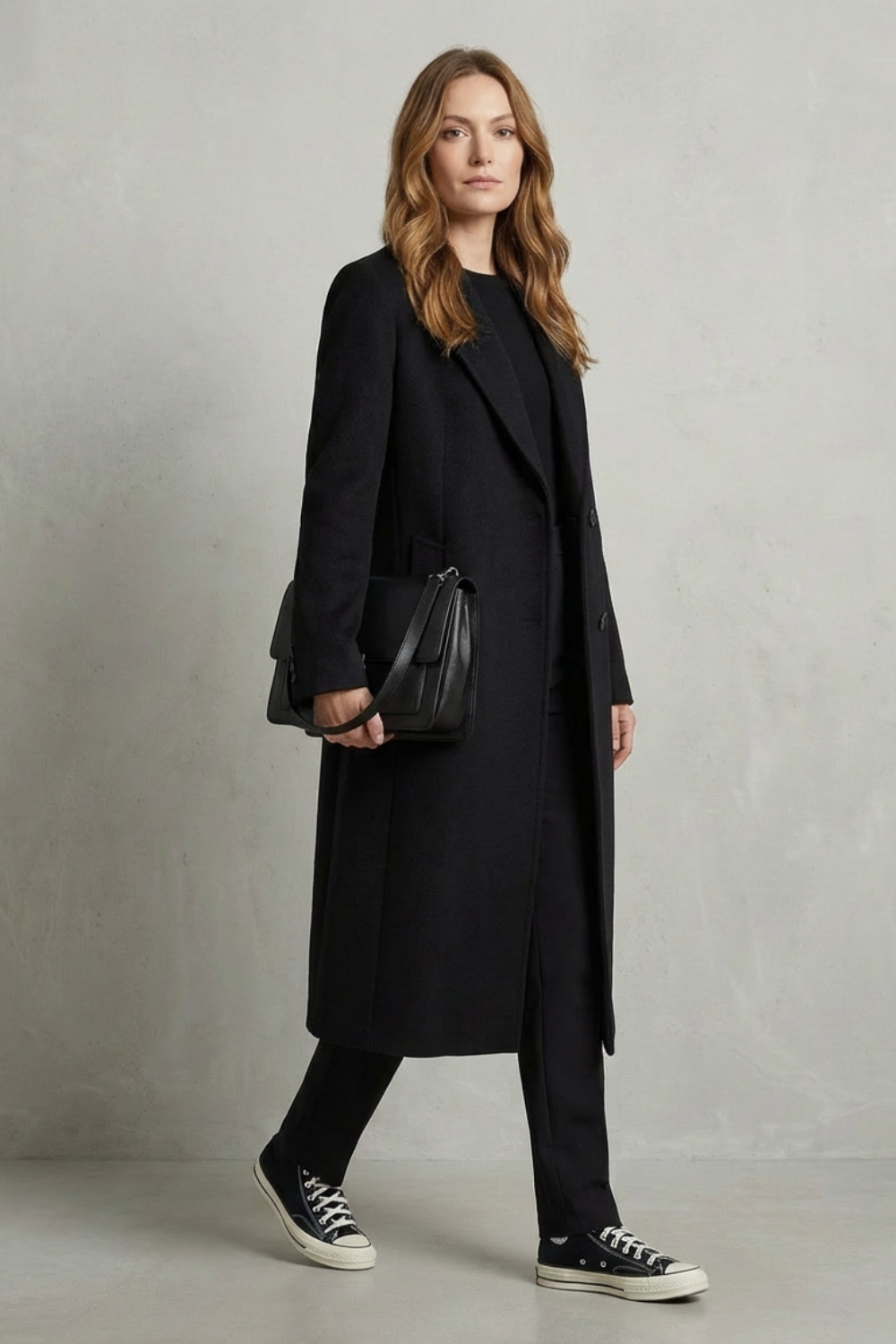 Avenza – Splot jodełka – Wełniany płaszcz w stylu Hepburn
