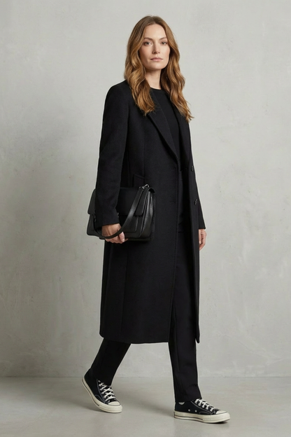 Avenza – Splot jodełka – Wełniany płaszcz w stylu Hepburn