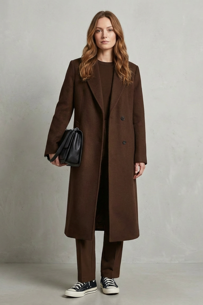 Avenza – Splot jodełka – Wełniany płaszcz w stylu Hepburn