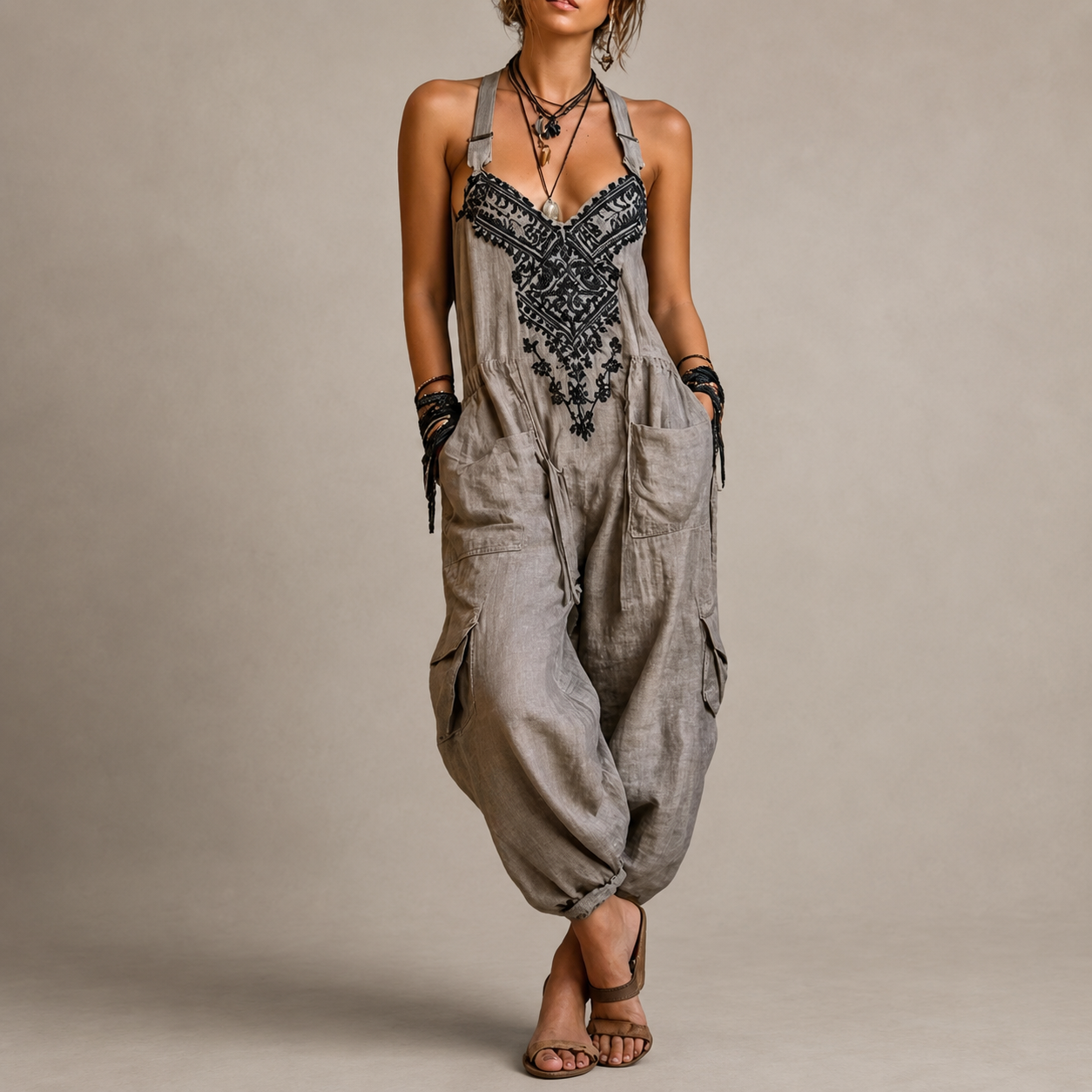 Agnieszka | Boho Kombinezon z Haftem