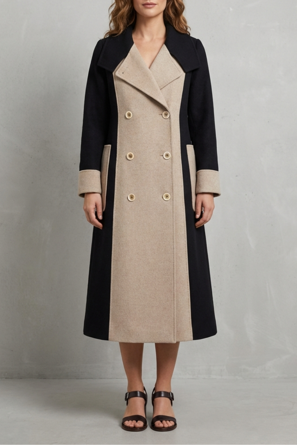 Clara – Wełniany płaszcz w kontrastowych kolorach – Elegancki płaszcz w stylu Hepburn