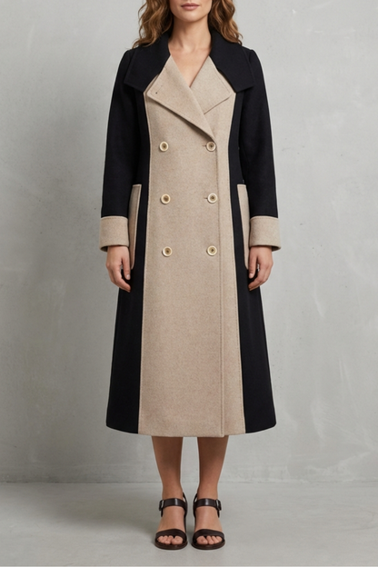 Clara – Wełniany płaszcz w kontrastowych kolorach – Elegancki płaszcz w stylu Hepburn