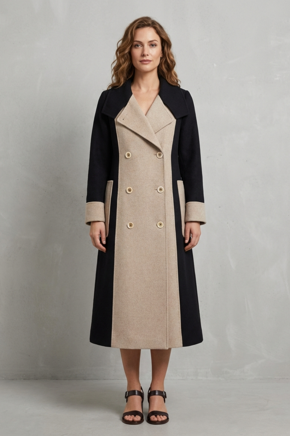 Clara – Wełniany płaszcz w kontrastowych kolorach – Elegancki płaszcz w stylu Hepburn