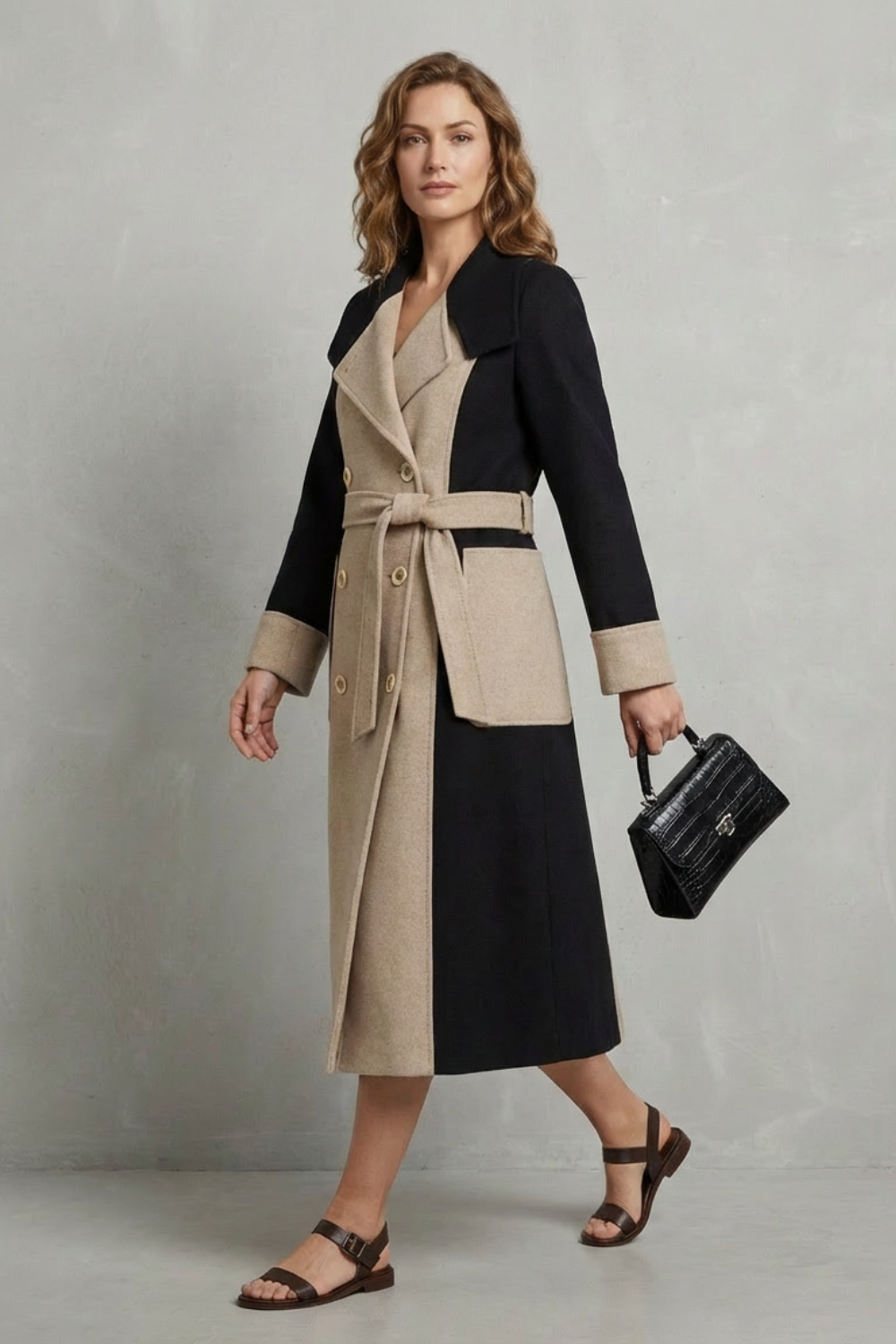 Clara – Wełniany płaszcz w kontrastowych kolorach – Elegancki płaszcz w stylu Hepburn