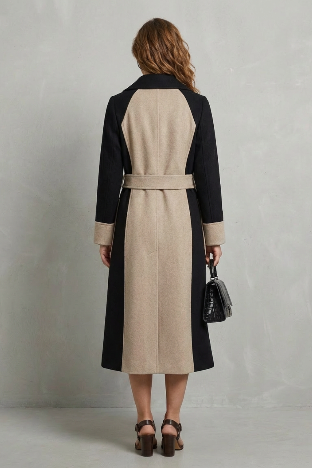 Clara – Wełniany płaszcz w kontrastowych kolorach – Elegancki płaszcz w stylu Hepburn