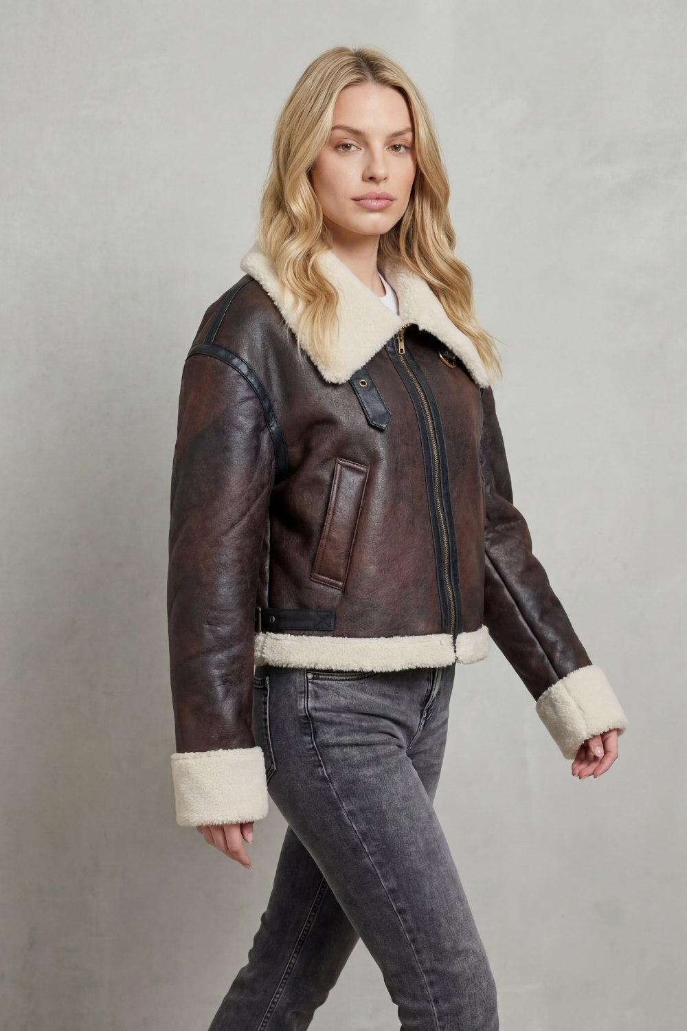 Mirevola – Wykończenie shearling – Krótka kurtka pilotka