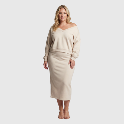 Senna | Zestaw z topem cold-shoulder i spódnicą midi