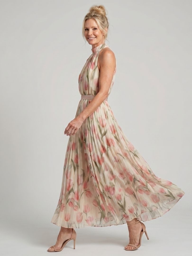 Kinga | Sukienka Midi Halter Kwiatowa