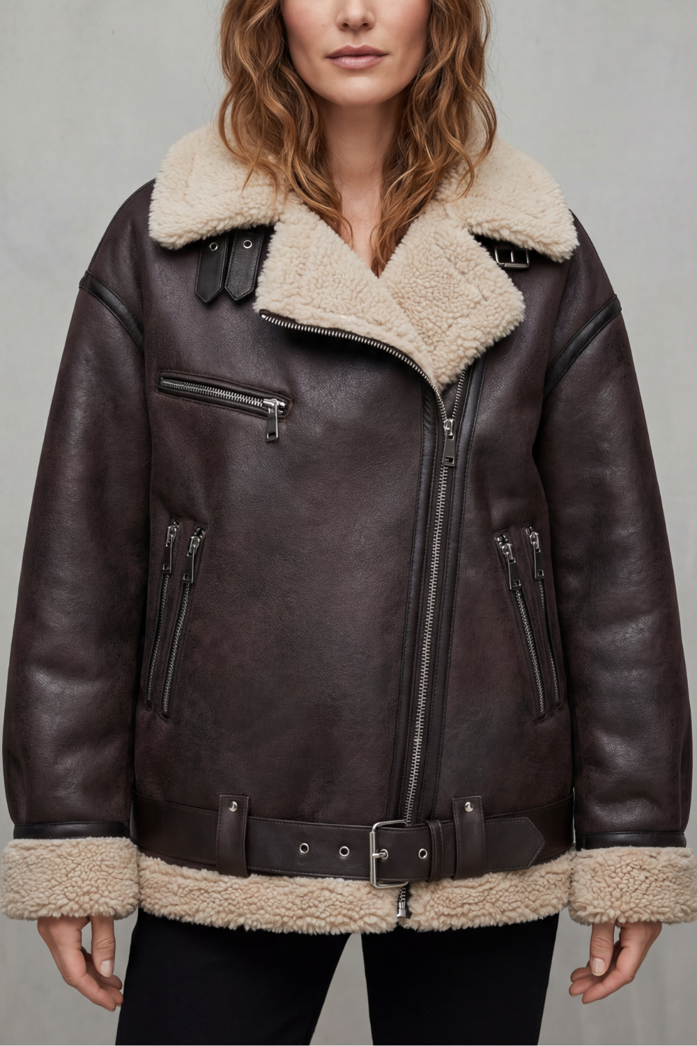 Rouxvelle – Wykończenie shearling z paskiem – Płaszcz pilotka