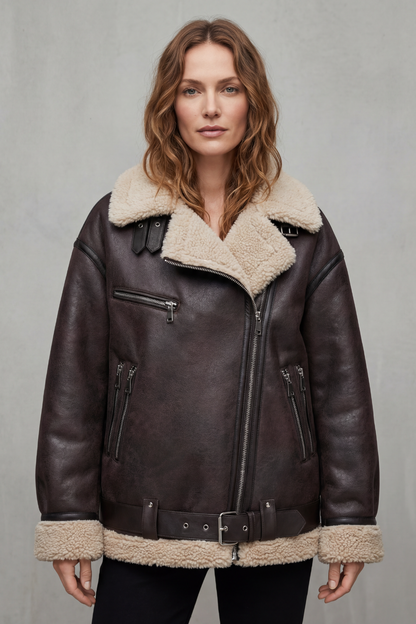 Rouxvelle – Wykończenie shearling z paskiem – Płaszcz pilotka