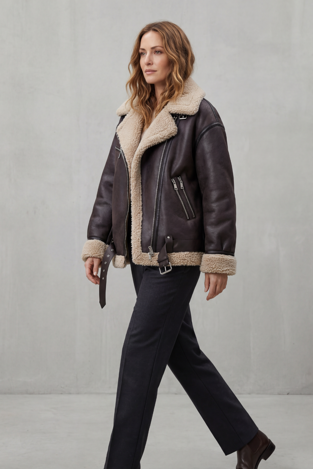 Rouxvelle – Wykończenie shearling z paskiem – Płaszcz pilotka