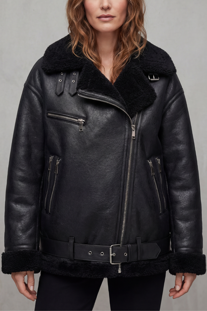 Rouxvelle – Wykończenie shearling z paskiem – Płaszcz pilotka