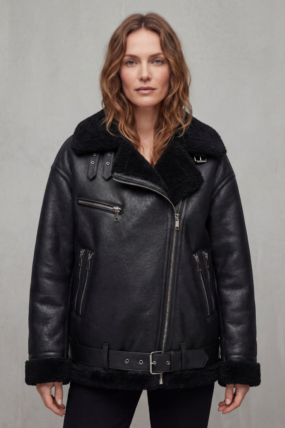 Rouxvelle – Wykończenie shearling z paskiem – Płaszcz pilotka