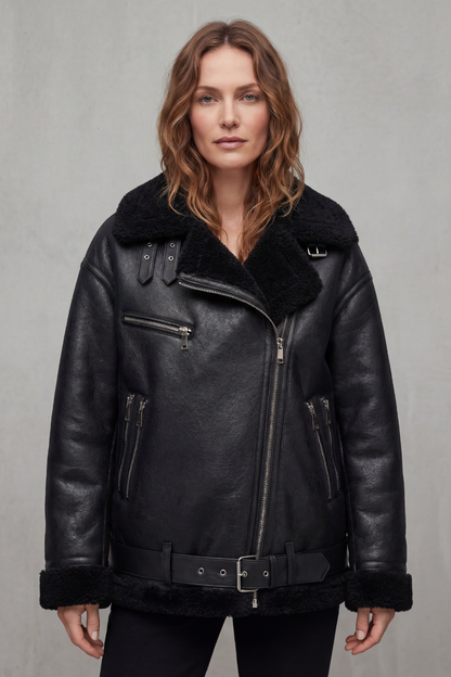 Rouxvelle – Wykończenie shearling z paskiem – Płaszcz pilotka