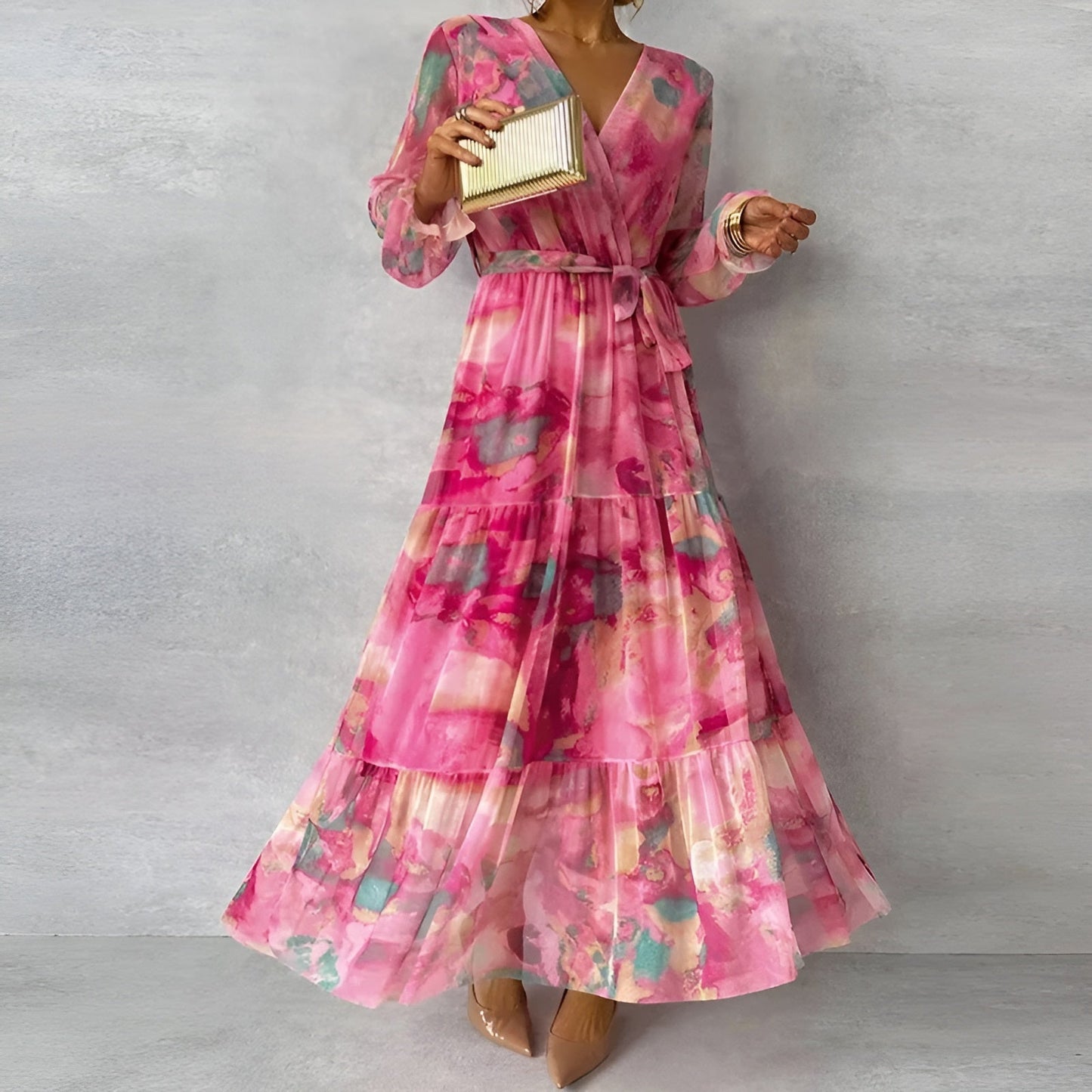 Milada – Elegancka letnia sukienka maxi z paskiem